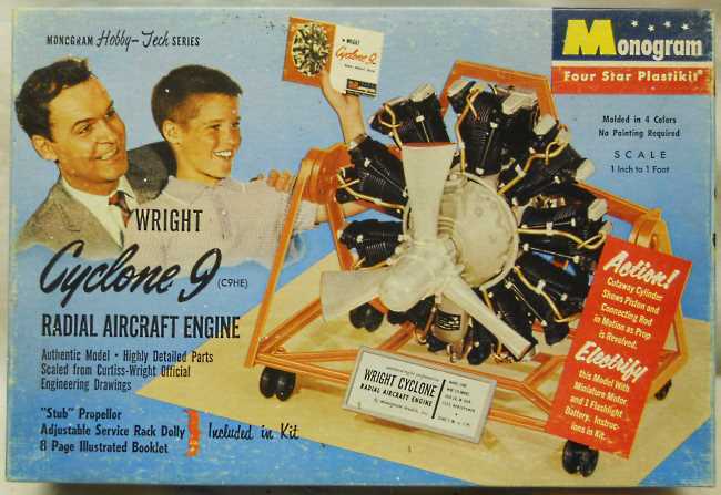 Monogram 1/12 Wright Cyclone 9 Radial Engine (C9HE) - Four Star Issue, PE52-198 plastic model kit